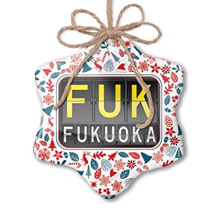 Cristmas Red White and Looking Brand Logo - NEONBLOND Christmas Ornament FUK Airport Code