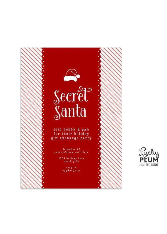 Cristmas Red White and Looking Brand Logo - Secret Santa Christmas Party Invitation / Holiday Party Invite / Red ...
