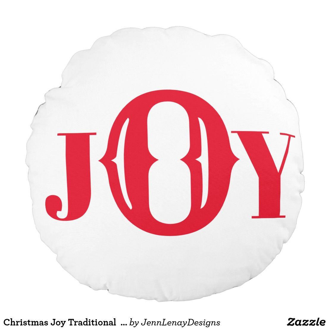 Cristmas Red White and Looking Brand Logo - Christmas Joy Traditional Red White Round Pillow. Santa Claus Holly