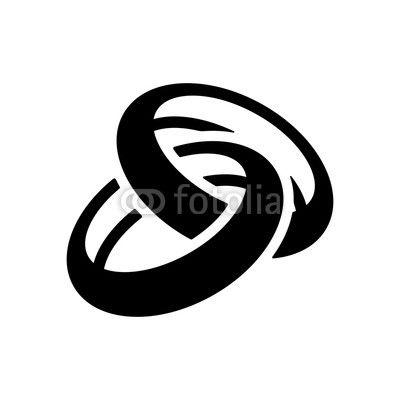 Linked Circles Logo - Wedding rings, pair crossed and linked circles, simple icon. Black