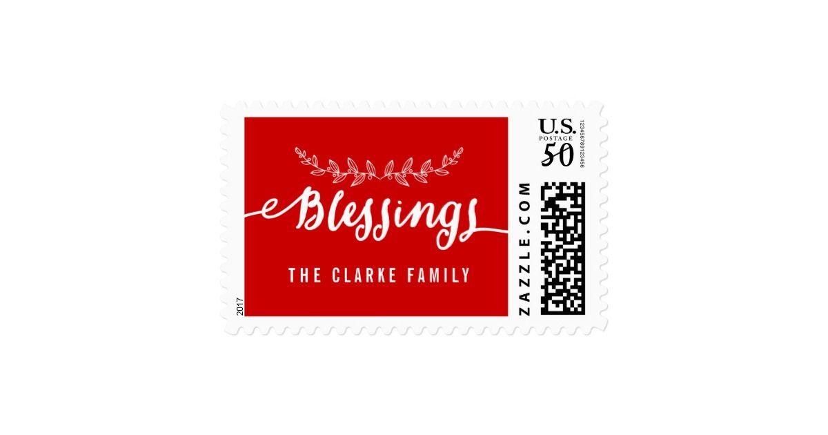 Cristmas Red White and Looking Brand Logo - Blessings Red White | Holiday Postage | Custom Christmas Postage ...