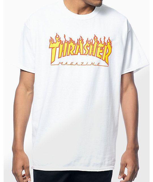 Whit and Blue Thrasher Logo - Thrasher Flame Logo White T-Shirt | Zumiez