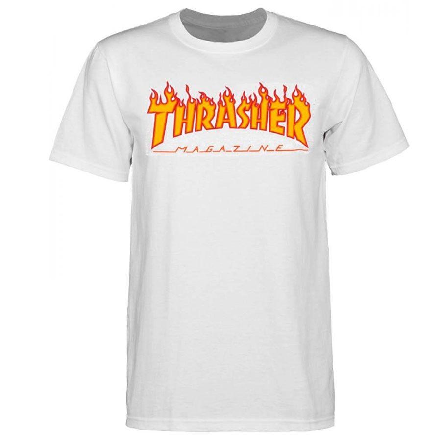 White Flame Logo - Thrasher Skateboard Skate Mag Flame Logo White T Shirt