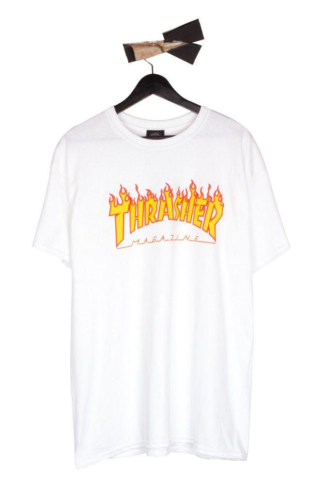 White Flame Logo - Thrasher - Flame Logo T-Shirt White - Bonkers