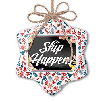 Cristmas Red White and Looking Brand Logo - NEONBLOND Christmas Ornament Floral Border Ship Happens