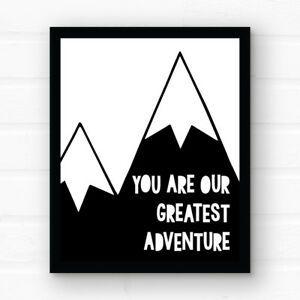 Black and White Mountain Logo - Scandi Greatest Adventure Nursery Art Black White Mountains Print