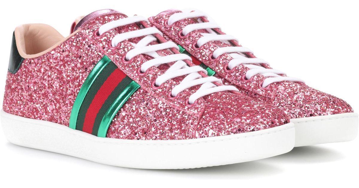 Gucci Pink Glitter Logo - Gucci Ace Glitter Sneakers in Pink - Lyst