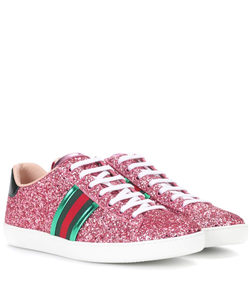 Gucci Pink Glitter Logo - Gucci Glitter New Ace Sneakers, Pink, It 35 In Glos.P | ModeSens