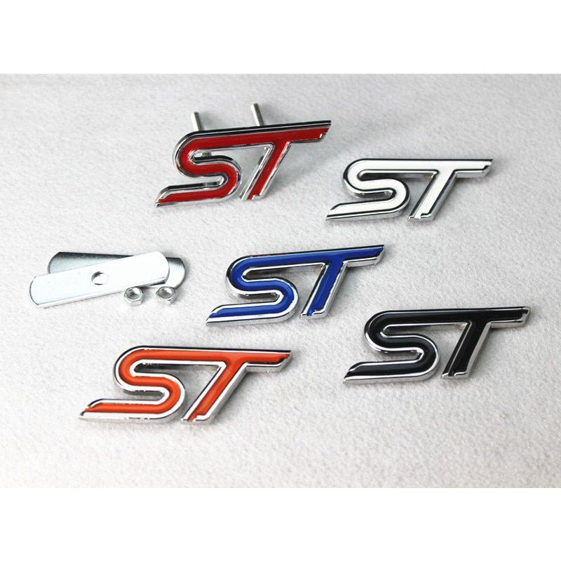 Red White and S Automotive Logo - ST 3D Metal Front Hood Grille Badge Grill Emblem Auto Stickers Car