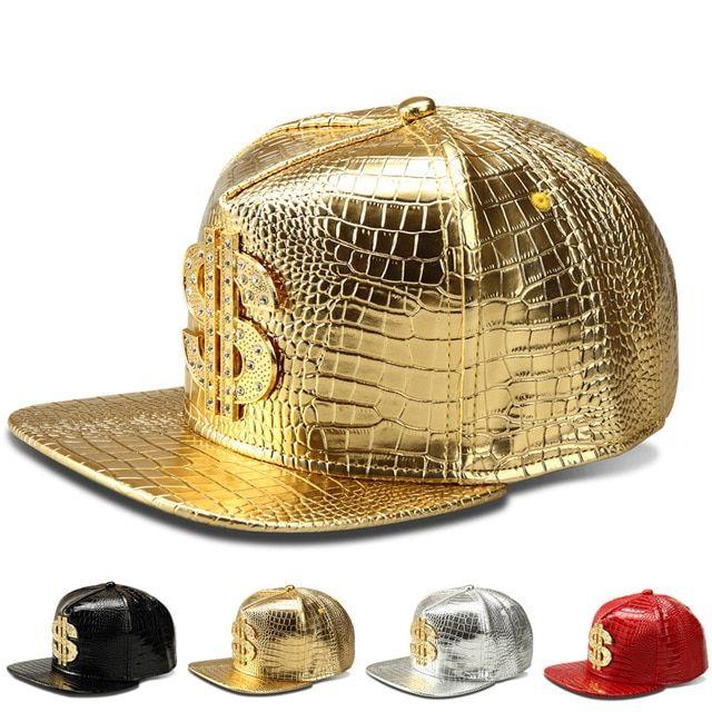 Crocodile Shopping Logo - 2017 Vogue Dollar Logo Crocodile hip hop rap PU Leather Hats Gold ...