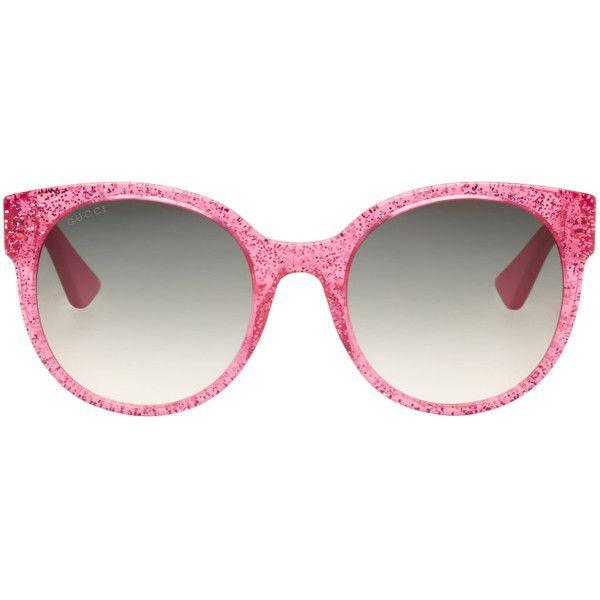 Gucci Pink Glitter Logo - Gucci Pink Round Glitter Sunglasses found on Polyvore featuring ...