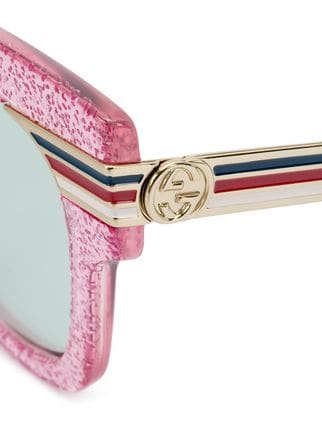 Gucci Pink Glitter Logo - Gucci Eyewear Glitter Logo Embellished Sunglasses - Farfetch
