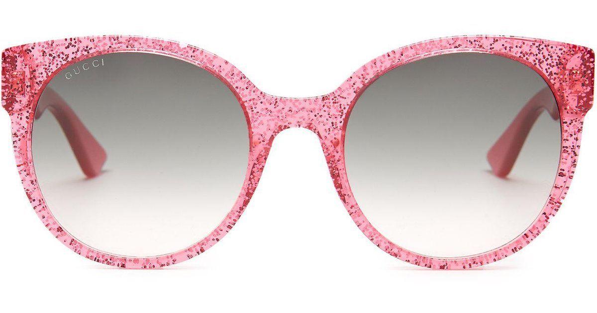 Gucci Pink Glitter Logo - Lyst - Gucci Round Frame Glitter Acetate Sunglasses in Pink