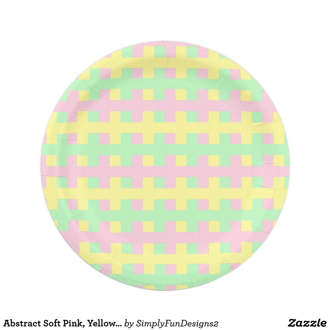 Pink Yellow Green Circle Logo - Abstract Soft Pink, Yellow and Green Paper Plate. Zazzle products