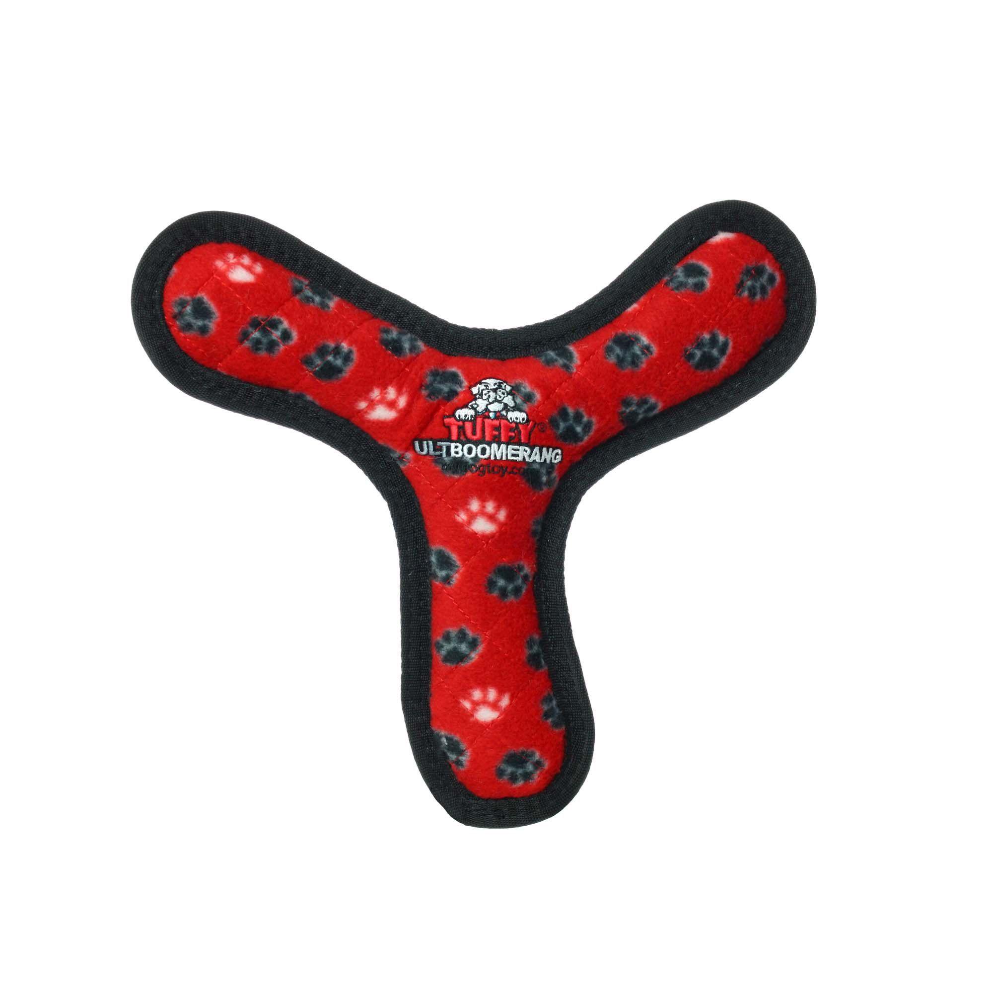 Red Boomerang with Logo - Tuffy's Red Paw Boomerang Dog Toy