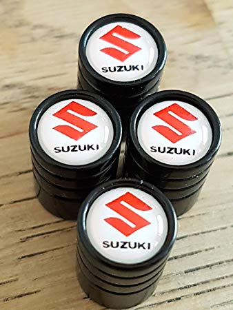 Red White and S Automotive Logo - Speed Demons SUZUKI RED WHITE TOP BLACK DELUXE Wheel Valve Dust Caps