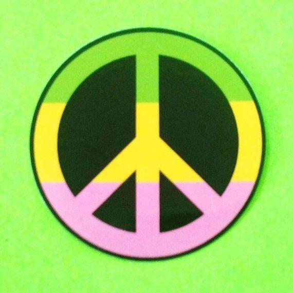 Pink Yellow Green Circle Logo - Peace Sign Striped Green Yellow Pink Pastel Rastafarian Kyoto Junk Shop  Vinyl Sticker