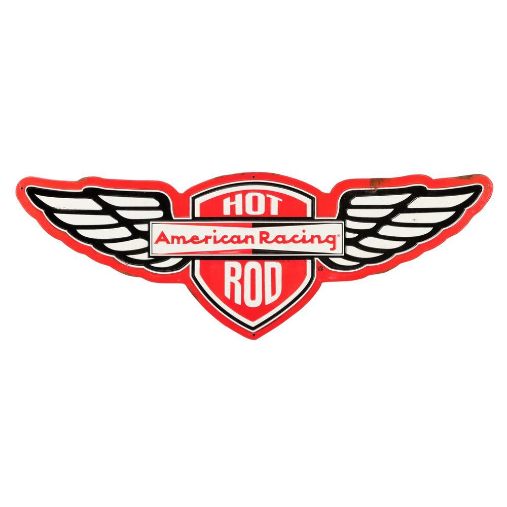 Red White and S Automotive Logo - American Racing Hot Rod Rustic Embossed Tin Decorative Sign 90169093