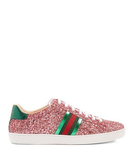 Gucci Pink Glitter Logo - Surprises Gucci Pink Ace Glitter Sneaker In For Womens Classic ...