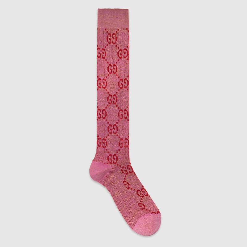 Gucci Pink Glitter Logo - Lurex interlocking G socks in Light pink and pink lurex interlocking ...