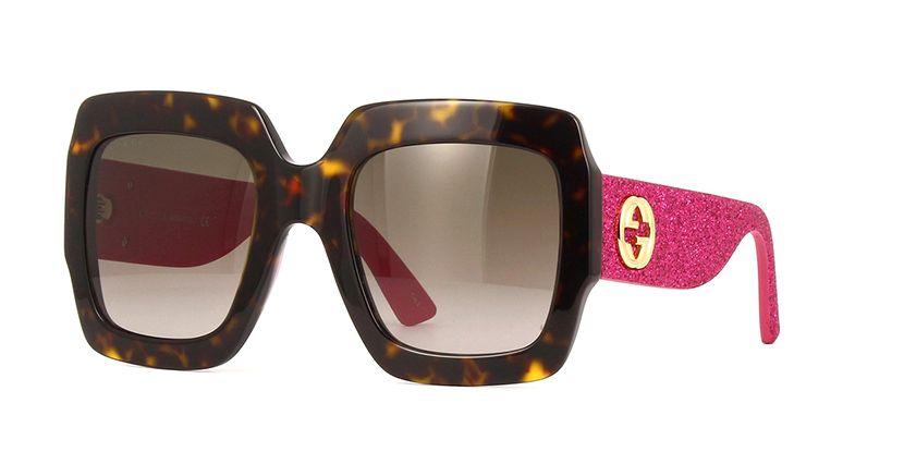 Gucci Pink Glitter Logo - Gucci GG0102S 003 Havana with Pink Glitter Sunglasses | Pretavoir