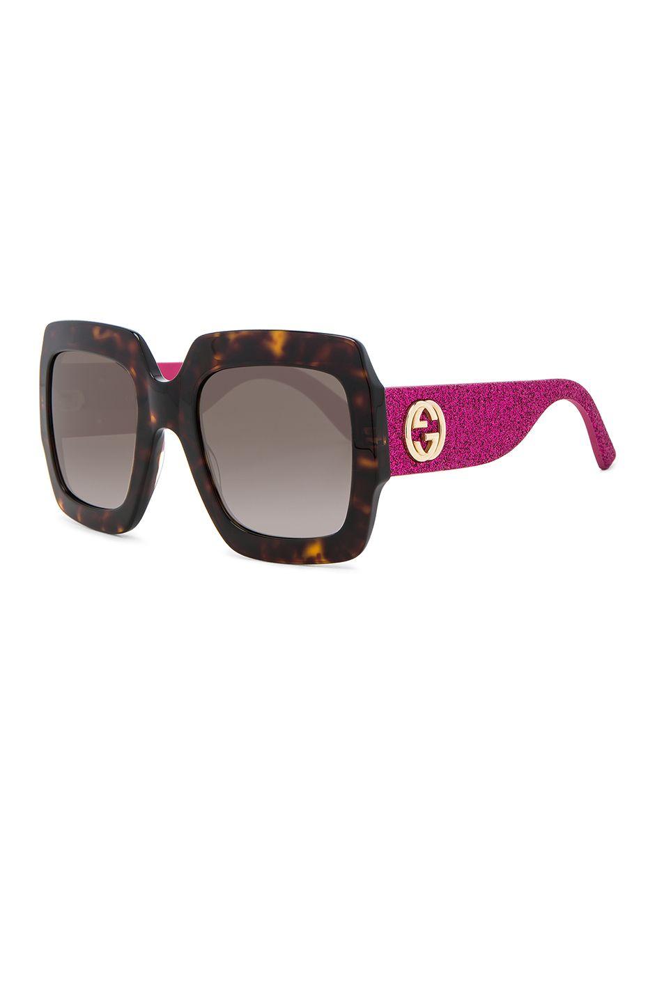Gucci Pink Glitter Logo - Gucci Pop Glitter Sunglasses in Dark Havana Pink | FWRD