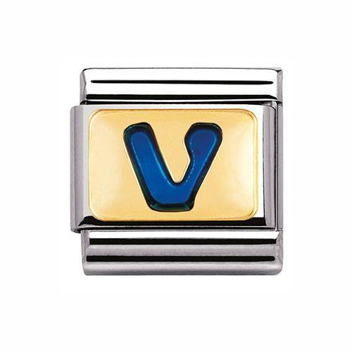 Blue Letter V Logo - Nomination Composable Classic Blue Letter V Gold Charm