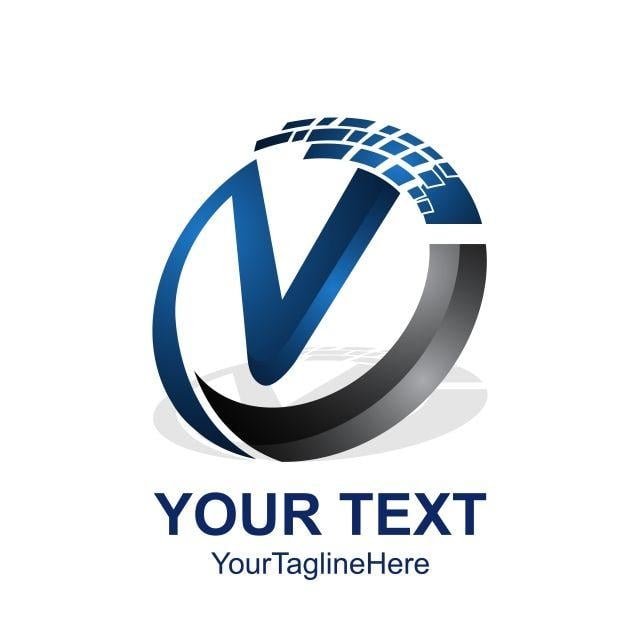 Blue Letter V Logo - initial letter v logo template colored blue dark grey pixel Template