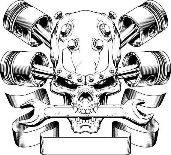Mechanic Piston Logo - Pistons Crossed Skull Wrench Engine Car Auto Biker Mechanic ...