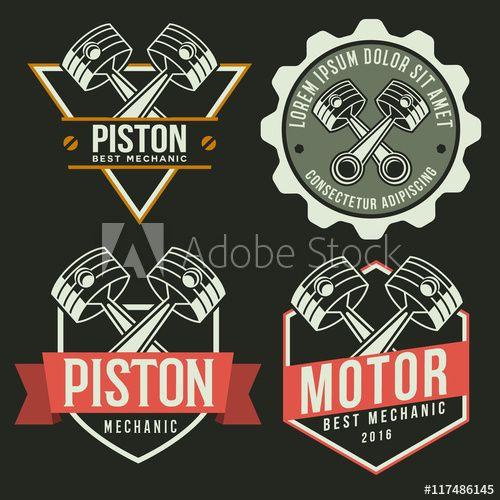 Mechanic Piston Logo - car piston emblem set (autoservices repair) this stock vector