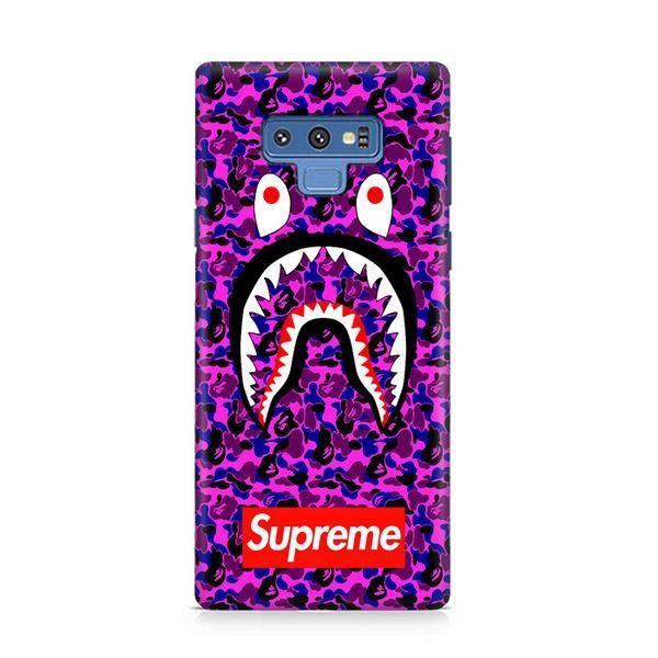 Purple BAPE Supreme Logo - Bape Camo Shark Face Logo Purple Samsung Galaxy Note 9 Case ...
