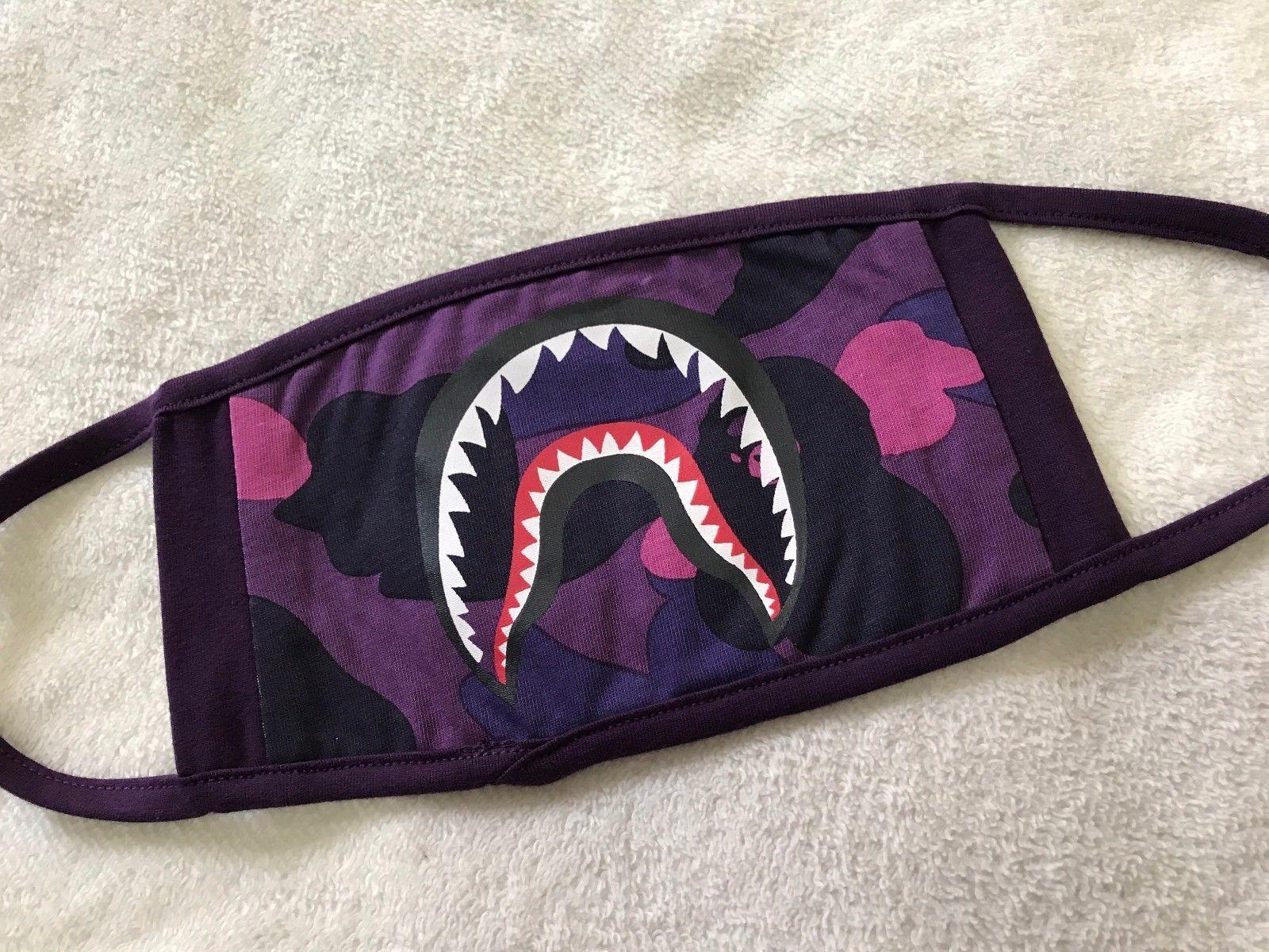 Purple BAPE Supreme Logo - A Bathing Ape Bape Shark Logo Face Mask Purple Free Shipping