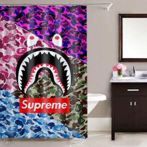 Purple BAPE Supreme Logo - Famous Supreme Logo Bape Camo High Quality Waterproof Shower Curtain ...
