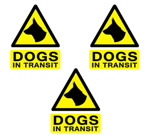 Triangle Transit Logo - 3 x DOGS IN TRANSIT CAUTION DOG TRIANGLE VEHICLE STICKER DECALS ...