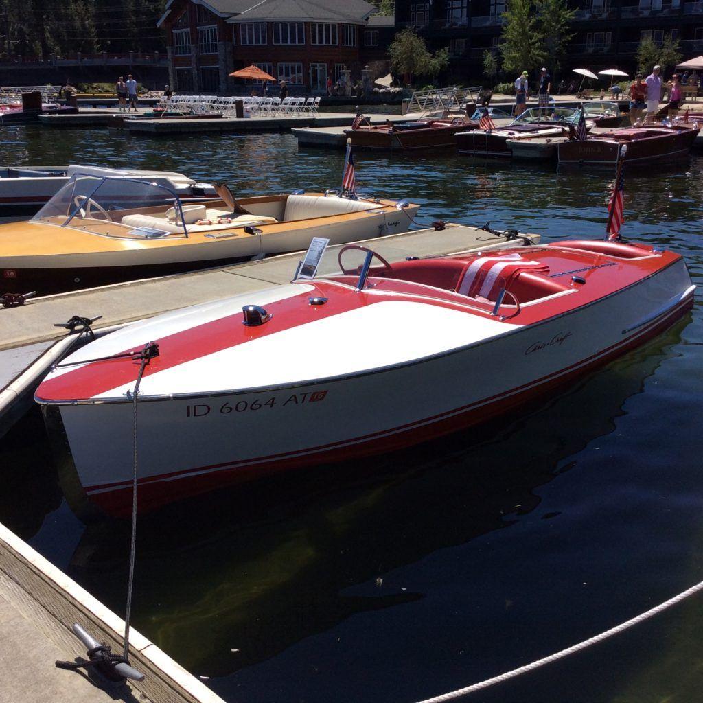Red White Boat Logo - Chris Craft 1948 19 Ft Red White Racer Cherry Float. MCCALL BOAT WORKS