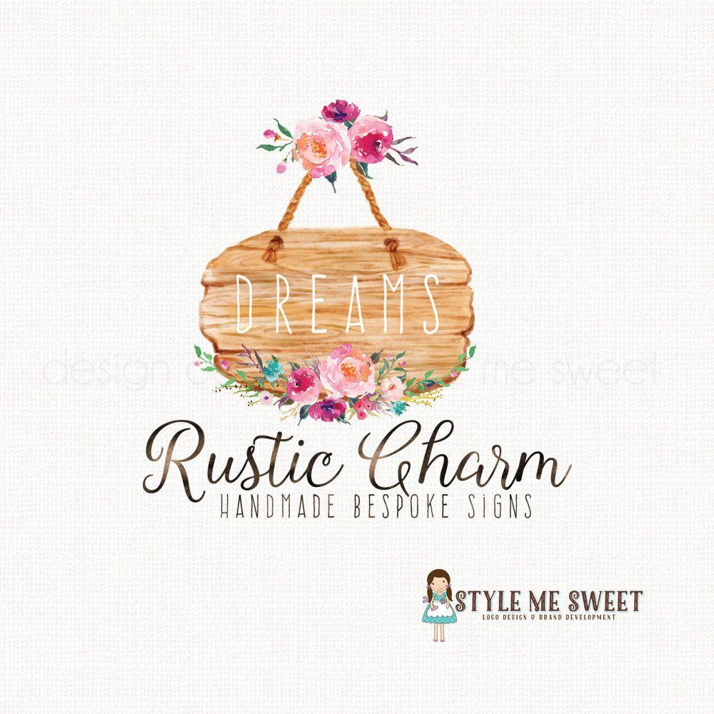 Wooden Rustic Flower Logo - Style Me Sweet Designs — wooden sign logo rustic logo design boho ...