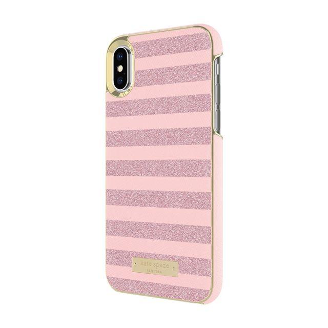 Gold Kate Spade Logo - Kate Spade Pink Stripe With Gold Logo Wrap Case for iPhone X Great