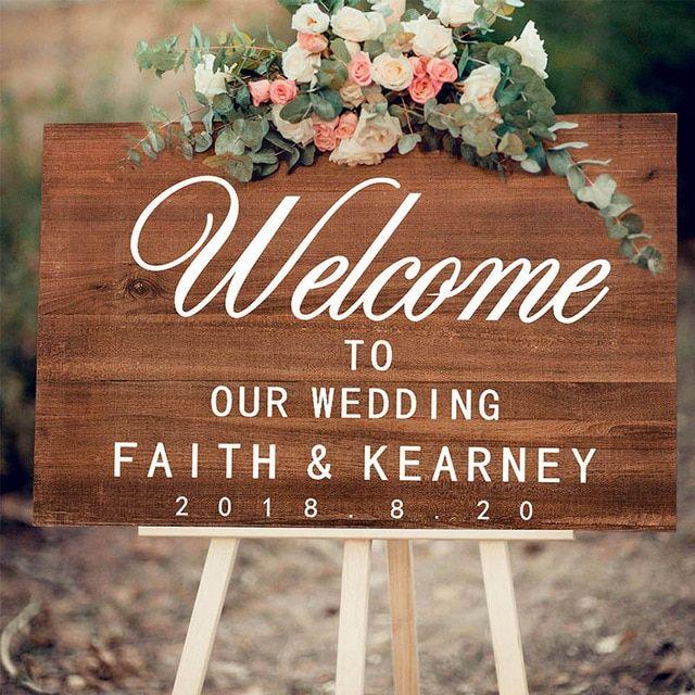 Wooden Rustic Flower Logo - Multi Size Custom Wedding Signs Personalized Simple Fashion Wooden