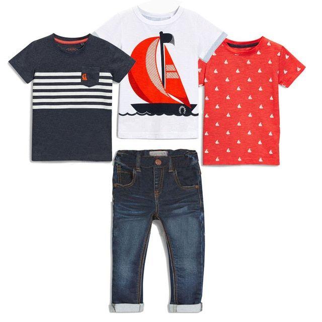 Red White Boat Logo - Children's clothing sets Summer Baby boy suit white boat t shirts+