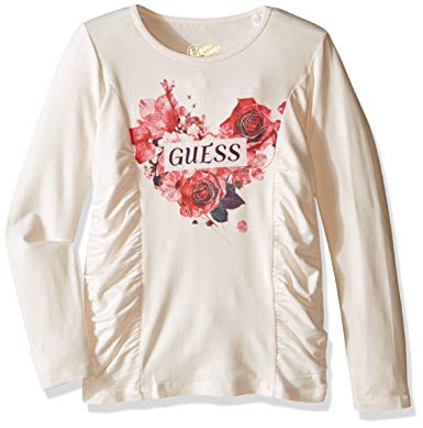 Off White Heart Logo - Guess Girls Long Sleeve Floral Heart Logo Tee T Shirt White