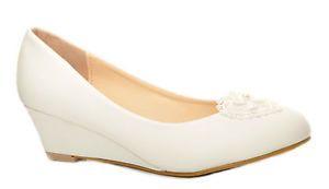 Off White Heart Logo - Off White Heart Lace Wedge Heels Wedding Pumps Bridal Shoes | eBay