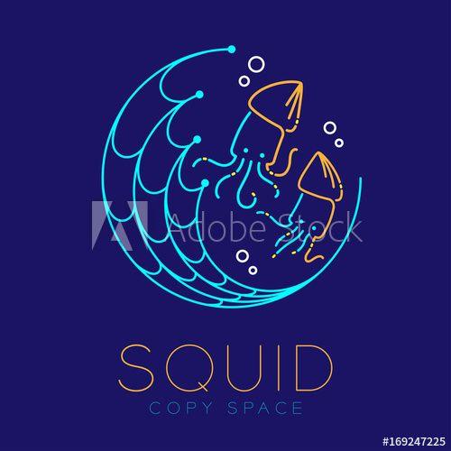 Dark Blue Airline Logo - Squid, Fishing net circle shape and Air bubble logo icon outline