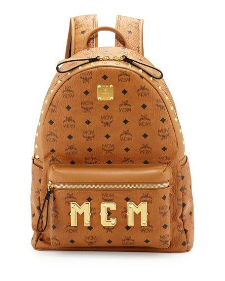 MCM Clothing Logo - MCM Men's Studded Logo Backpack, Cognac