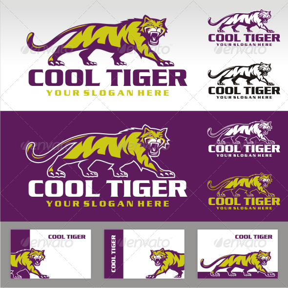 Purple and Black Tiger Logo - Cool Tiger Logo #GraphicRiver CMYK vector Ai EPS CDR Black and white