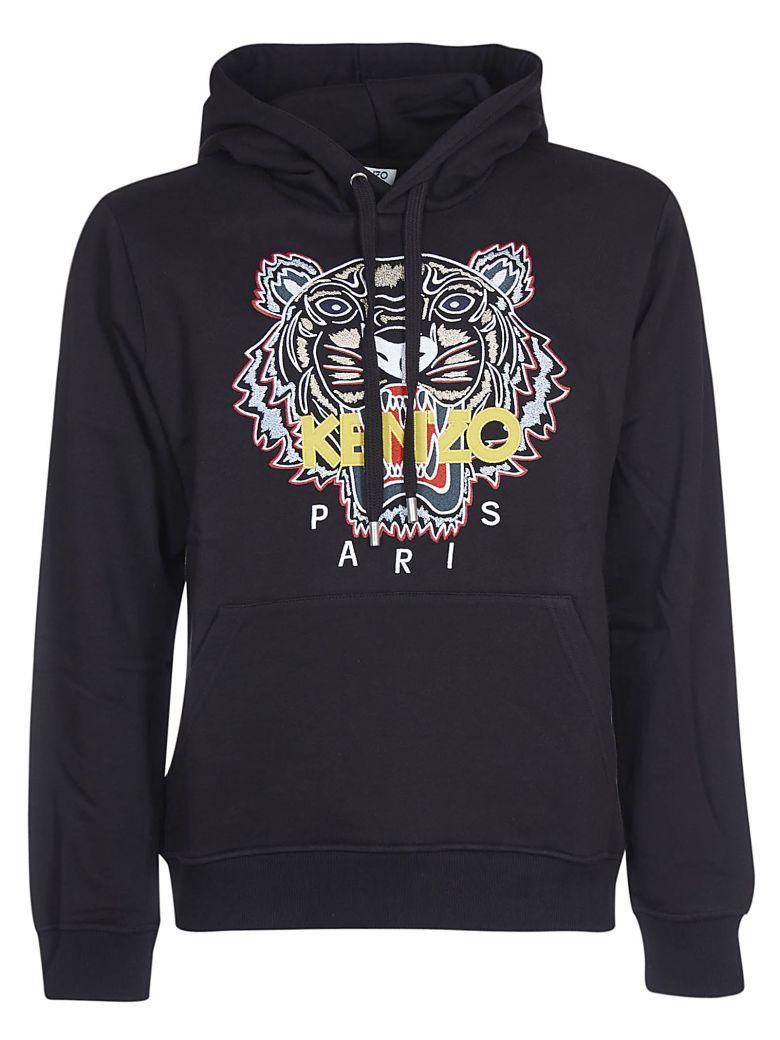 Purple and Black Tiger Logo - Kenzo Tiger Embroidered Cotton Hoodie Size Xl In Purple