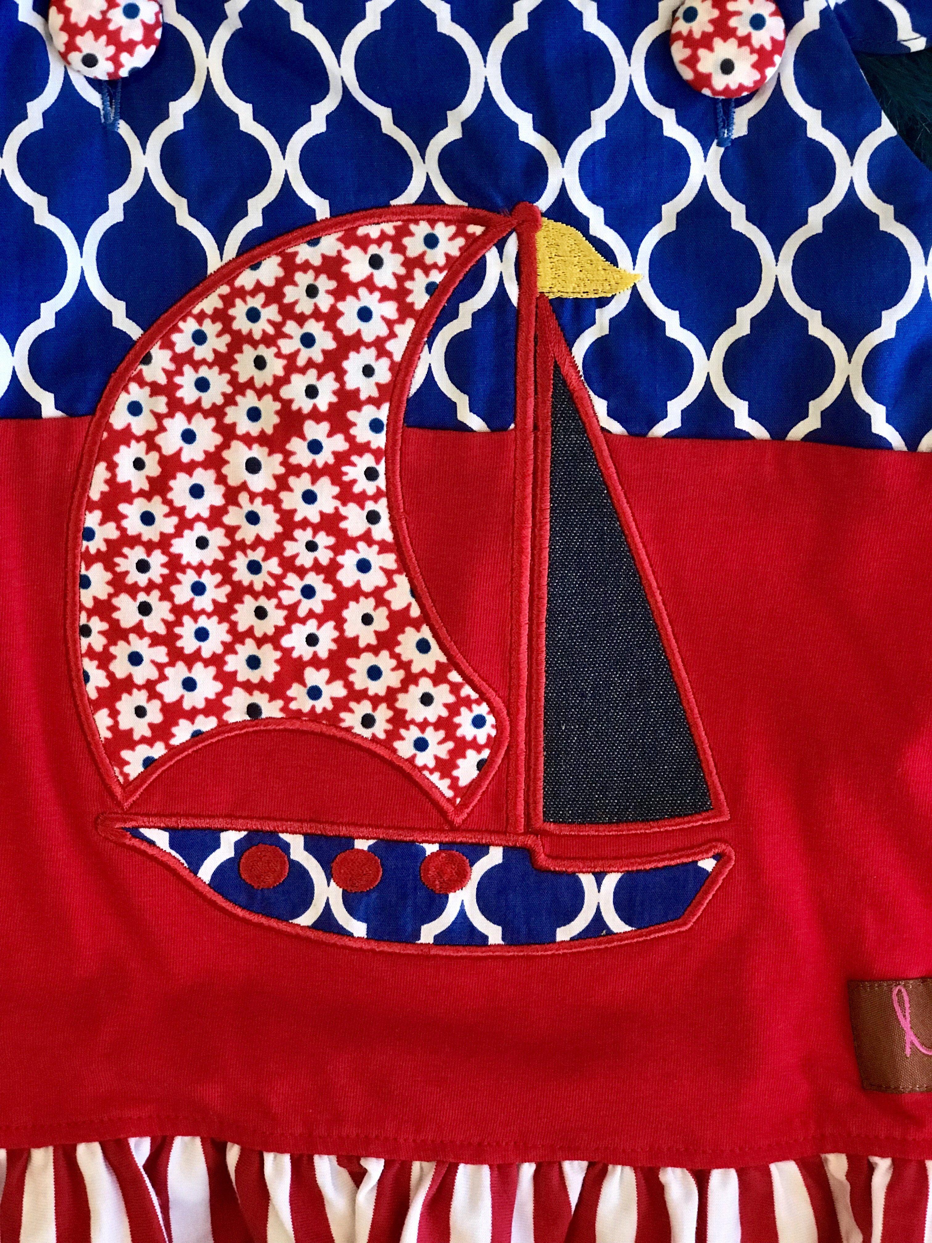 Red White Blue Sail Logo - Millie Jay Summer Fun Red White Blue Sail Boat Shorts Set