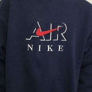 Dark Blue Airline Logo - Vtg Nike Air Swoosh Logo Crew Neck Sweatshirt Spell Out Dark Blue Sz