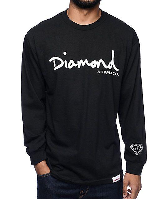 Diamond Supply Co Script Logo - Diamond Supply Co OG Script Black Long Sleeve T-Shirt | Zumiez
