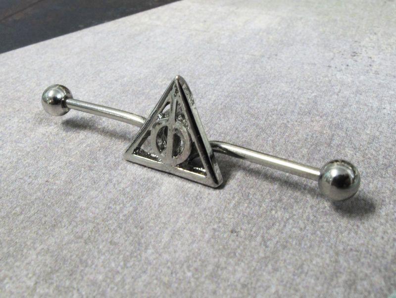 Triangle Harry Potter HP Logo - Little Triangle Industrial ear barbell inspired by hp deathly ...