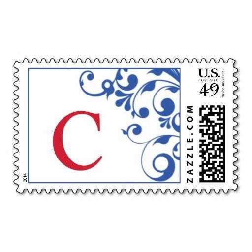 Red White and Blue C Logo - Patriotic Red White Blue C Monogram Stamps | Patriotic Postage ...